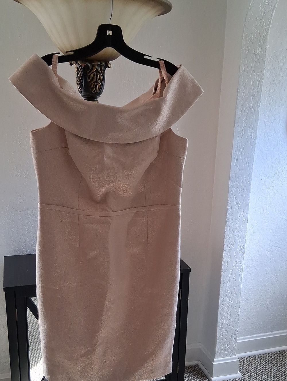 Teri Jon Dusty Blush One-Shoulder Fold Collar Sheath Dress